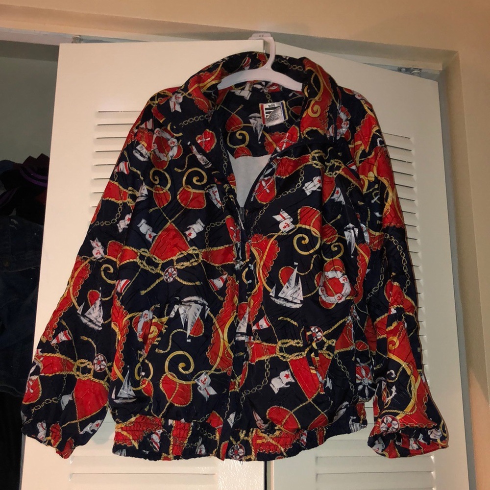Vintage Red, Navy, and Gold bomber jacket UNISEX